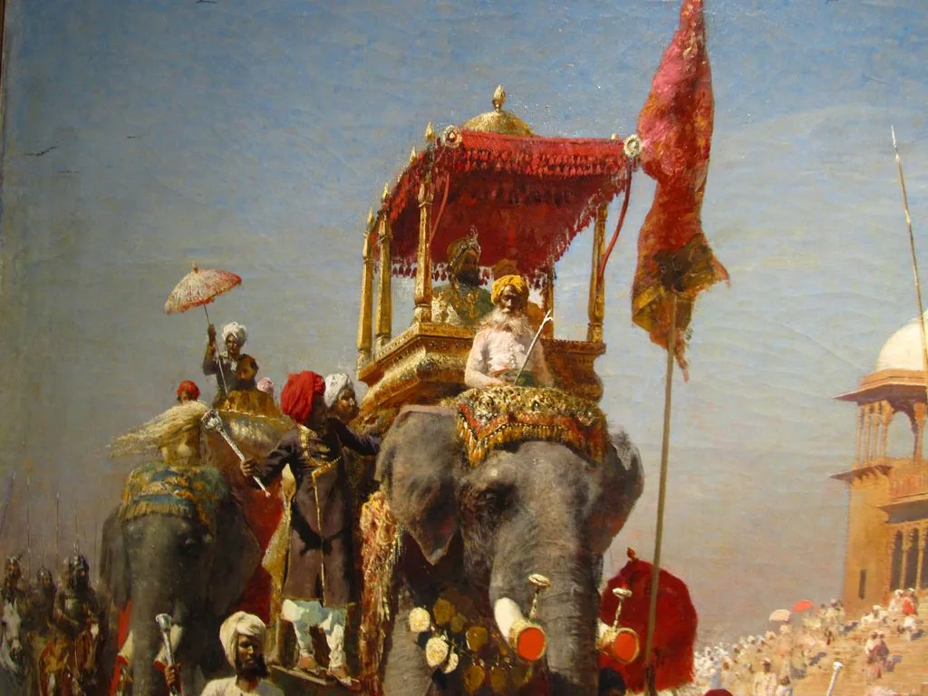 Royal procession painting with adorned elephants
