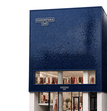 Parampara flagship storefront with navy tiled facade